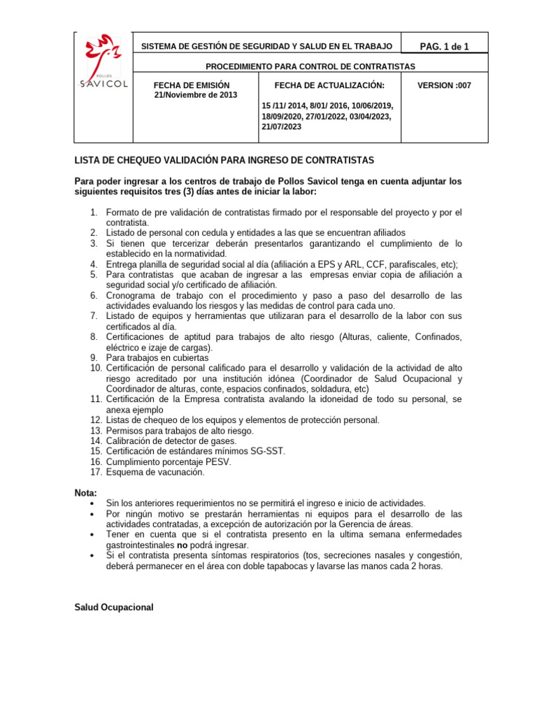 Control de Contratistas en Seguridad Laboral | PDF | Seguridad y salud ...