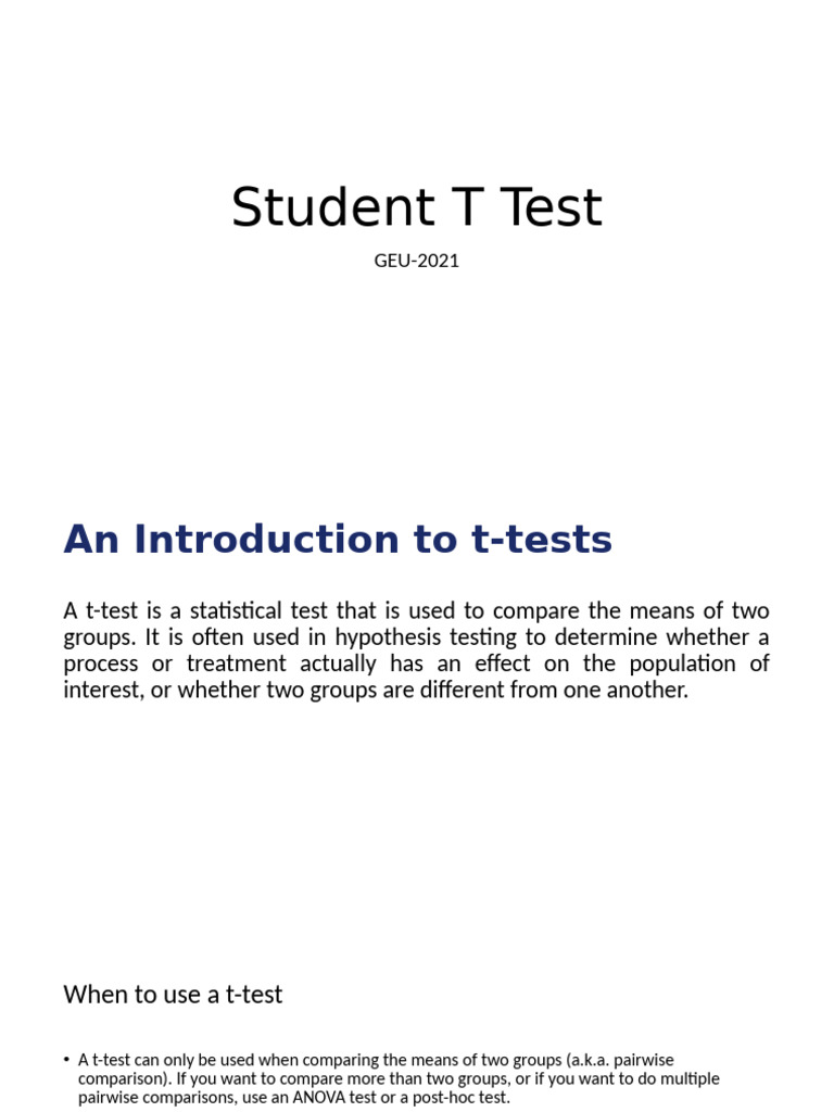 T test | PDF | Student's T Test | Analysis Of Variance