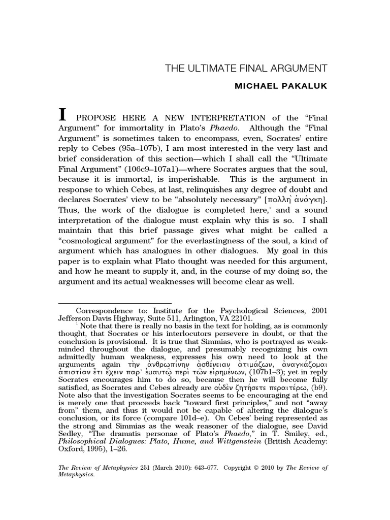 The Ultimate Final Argument of Platos PH | PDF | Socrates | Plato