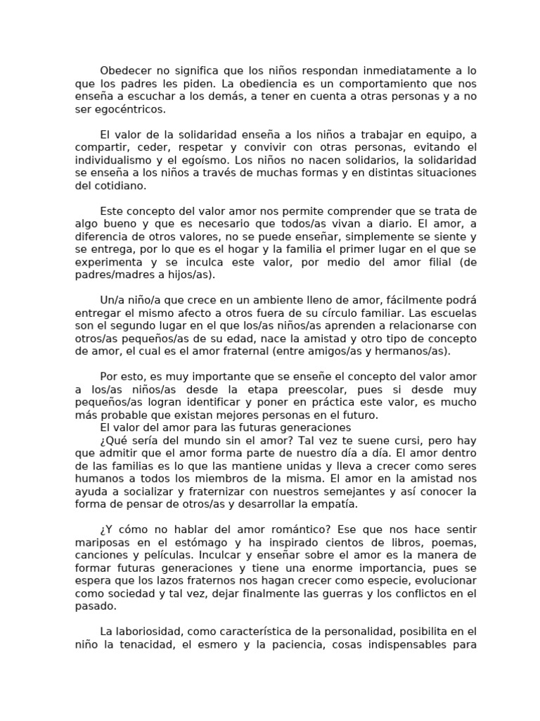 Enseñando Valores Esenciales a Niños | PDF | Amor | Amistad