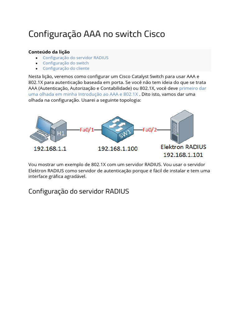 Configuração AAA em Switch Cisco | PDF | Raio | Servidor (informática)