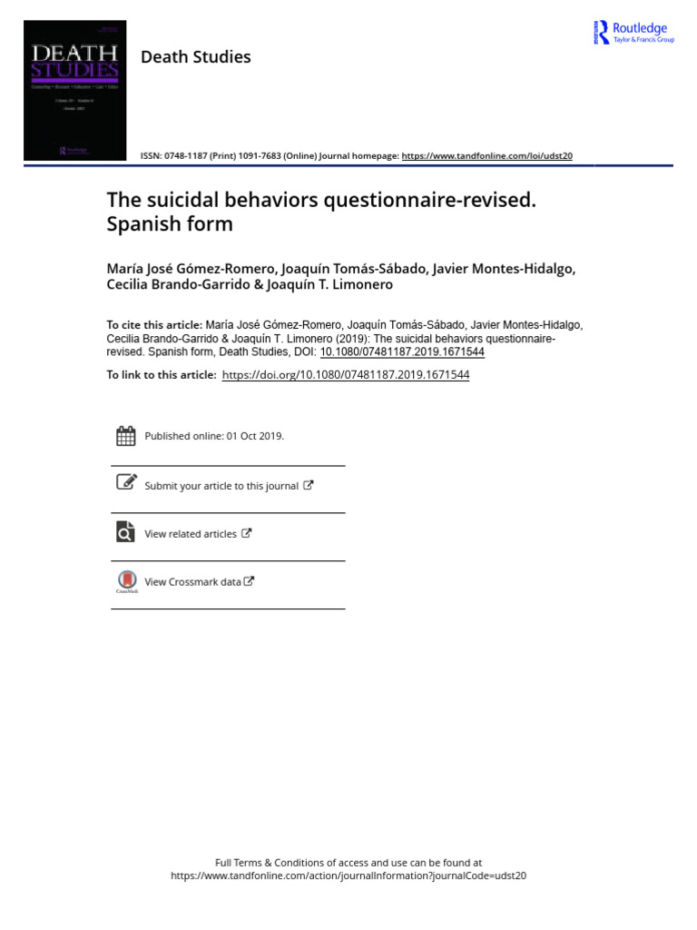 Spanish Adaptation of SBQ-R for Suicide Risk | PDF | Suicide ...
