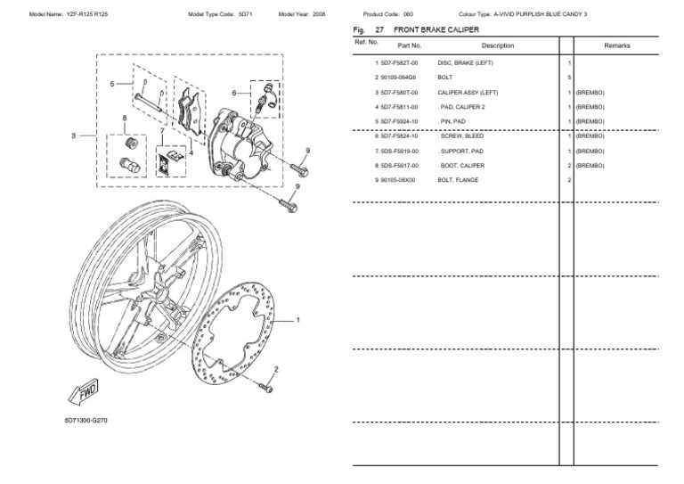 YZF-R125 Rear Brake Caliper Parts List | PDF