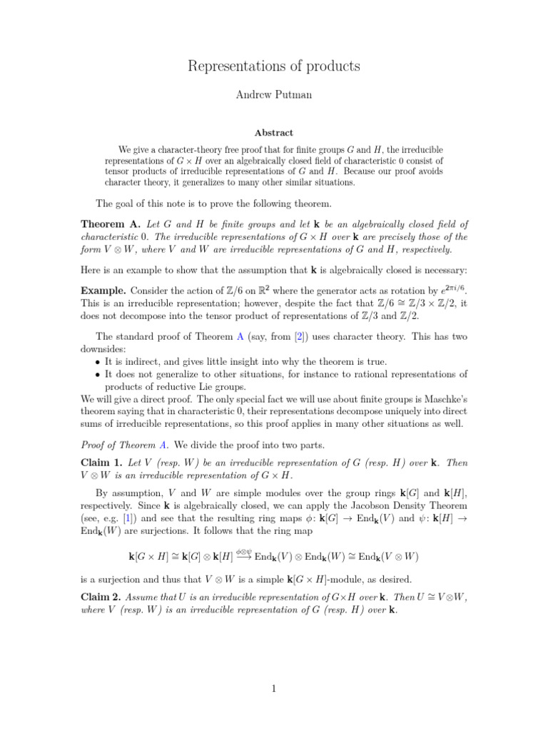Finite Group Representation Proof | PDF | Representation Theory ...