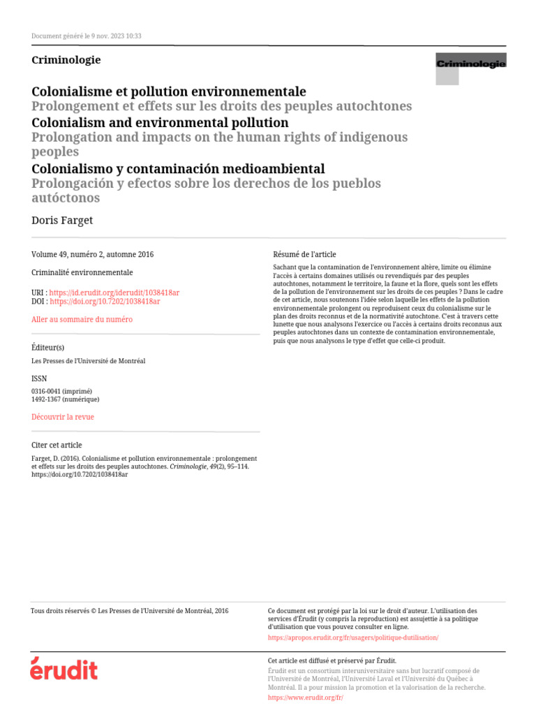 Colonialisme et pollution : impacts autochtones | PDF | Environnement ...