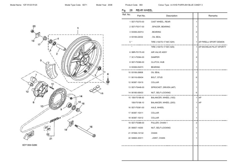 YZF-R125 R125 REAR WHEEL | PDF | Car | Automotive Industry