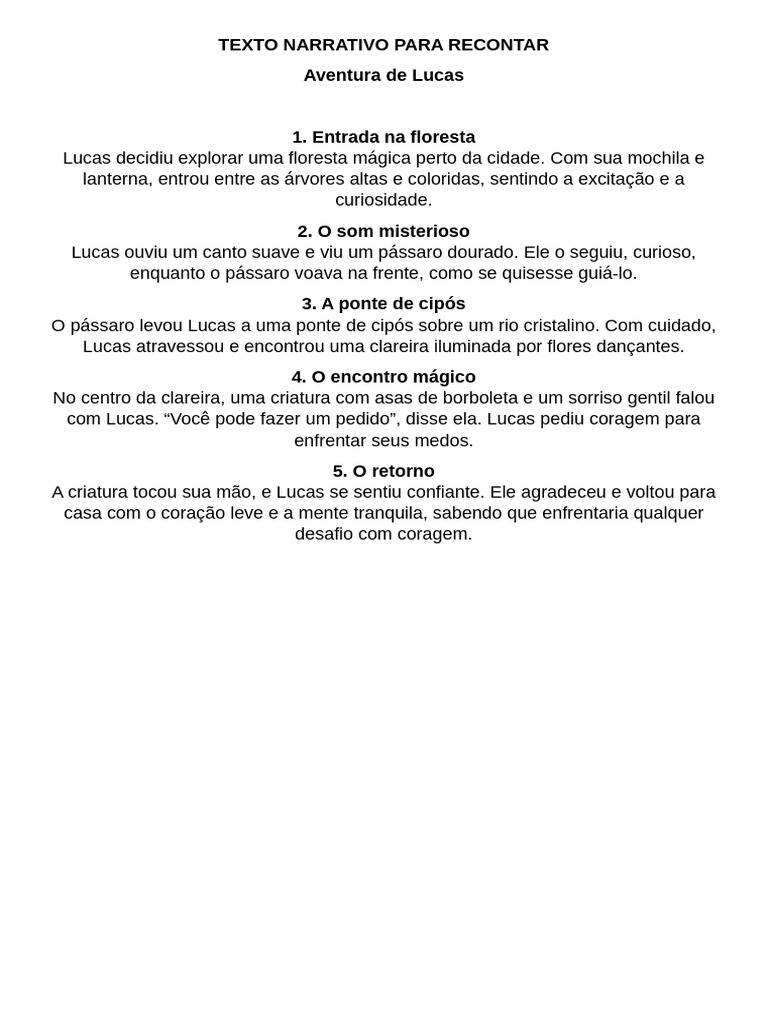 Texto Narrativo para Recontar | PDF