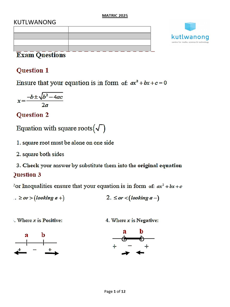 Grade 12 Mathematics: Equations & Algebra | PDF