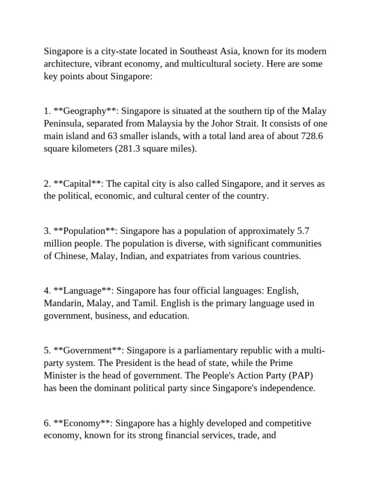 Singapore: City-State Overview | PDF | Singapore | World Politics