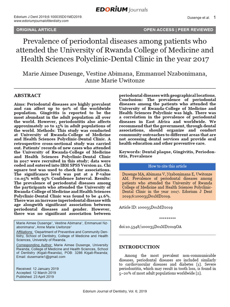 Prevalence of Periodontal Diseases Among Patients Who | PDF ...
