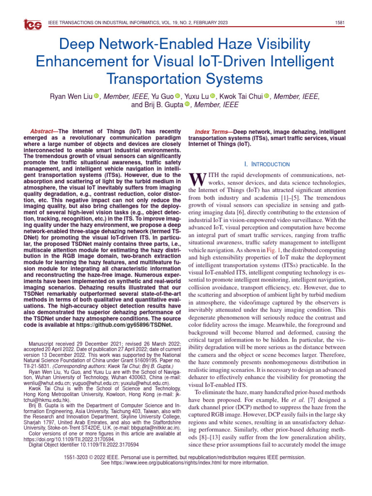 Deep Network-Enabled Haze Visibility Enhancement For Visual IoT-Driven ...