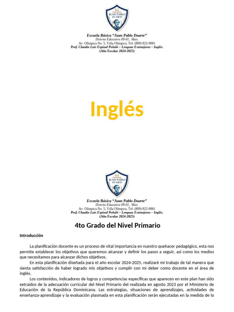 4to Ingles 3 | PDF | Educación primaria | Idioma en Inglés