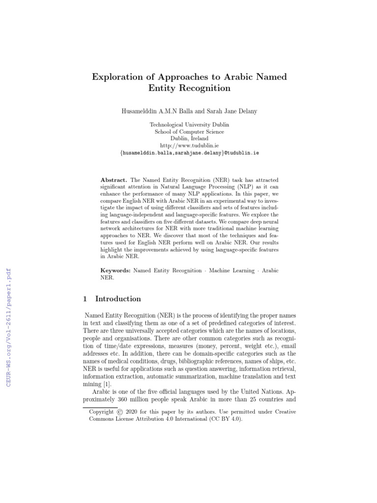 Arabic Named Entity Recognition Approaches | PDF | Deep Learning ...
