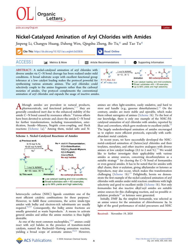 Nickel-Catalyzed Aryl Amination with Amides | PDF | Amine | Amide