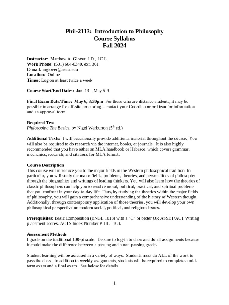 Introduction to Philosophy Syllabus 2024 | PDF | Critical Thinking ...