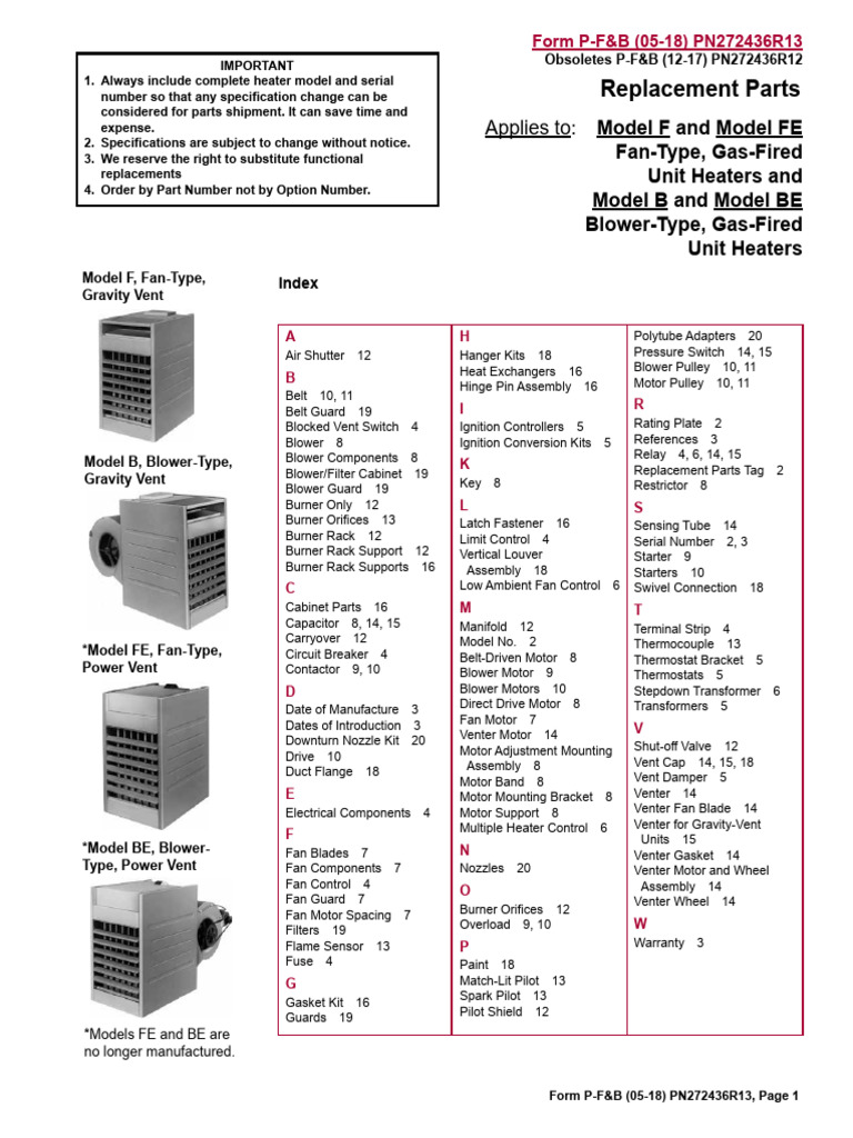 Reznor Heater Parts Ordering Guide | PDF | Fuse (Electrical) | Thermostat