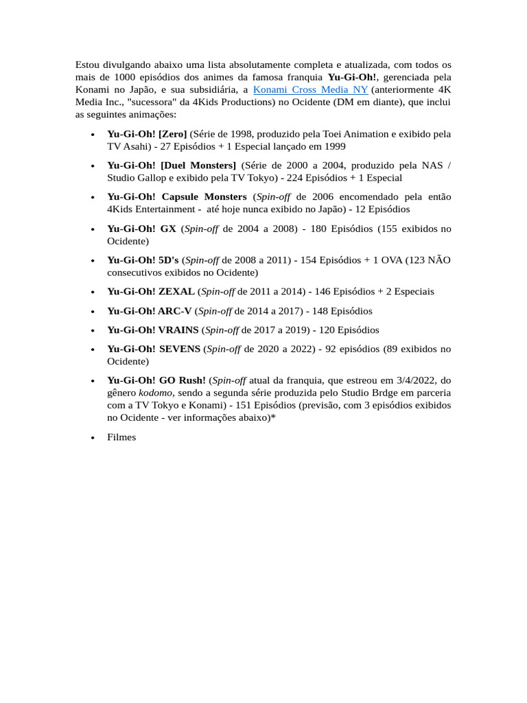 Lista Completa de Episódios Yu-Gi-Oh! | PDF