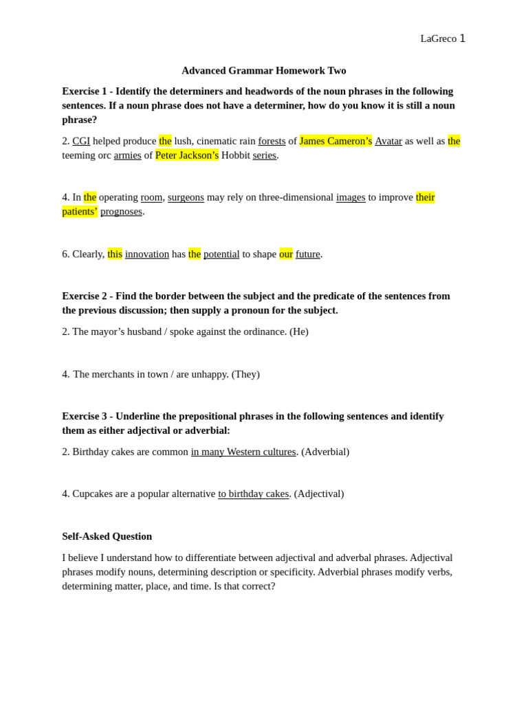 Advanced Grammer Homework Two | PDF