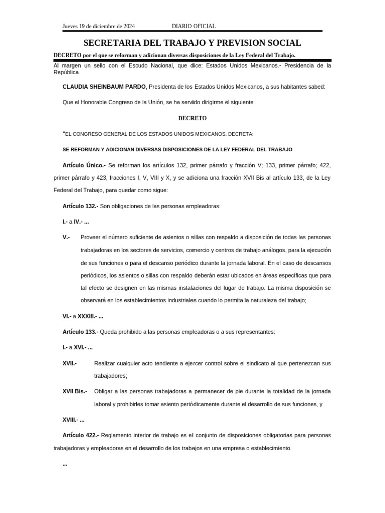 Reformas a la Ley Federal del Trabajo | PDF | Derecho laboral | Gobierno