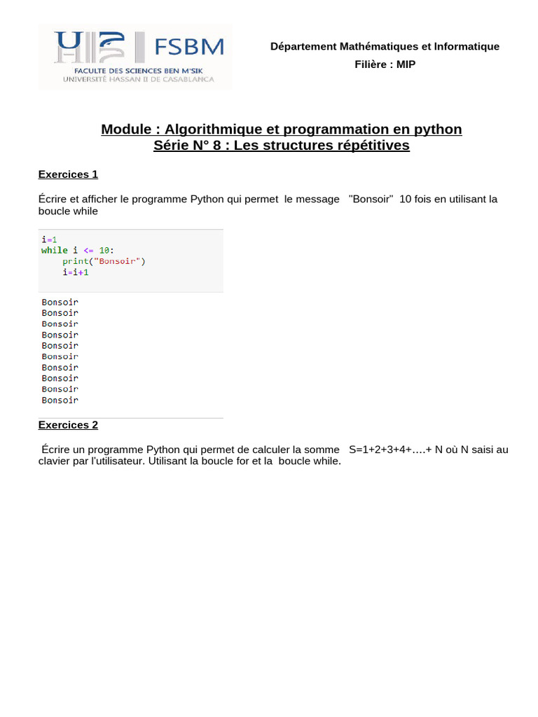 Exercices de programmation en Python | PDF