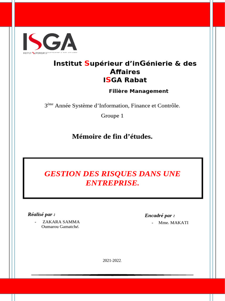 Gestion des Risques en Entreprise 2022 | PDF | Risque | Fonds de roulement