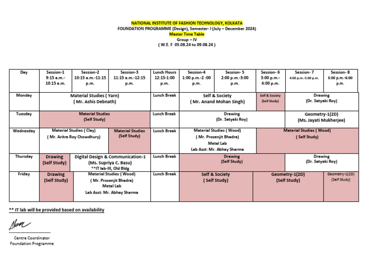 Time Table Group-4-1st Week | PDF