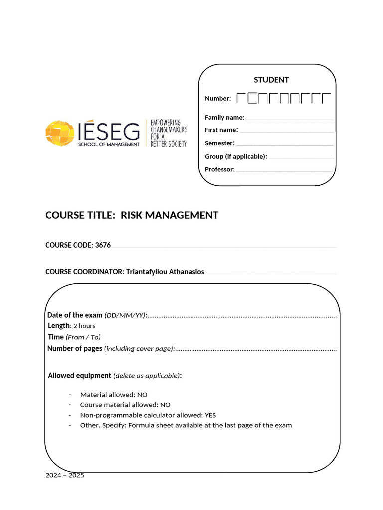 Risk Management Exam Questions 2024-2025 | PDF | Bonds (Finance) | Interest