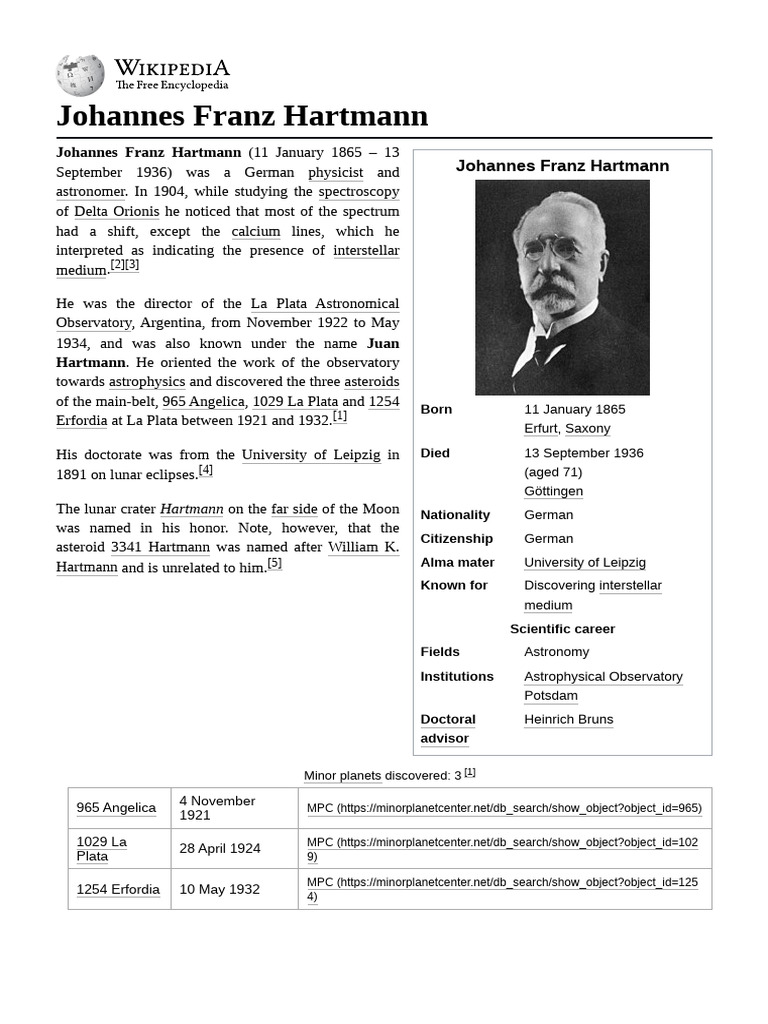 Johannes Hartmann: German Astronomer | PDF | Astronomy | Planetary Science