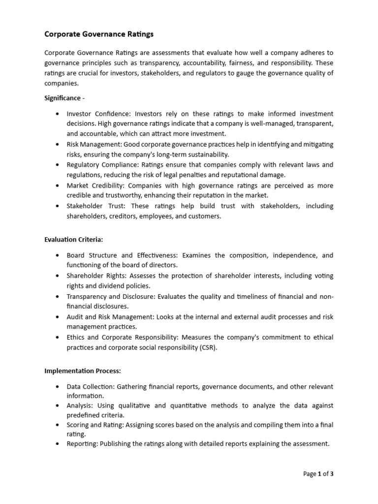 Corporate Governance Ratings Explained | PDF | Governance | Corporate ...