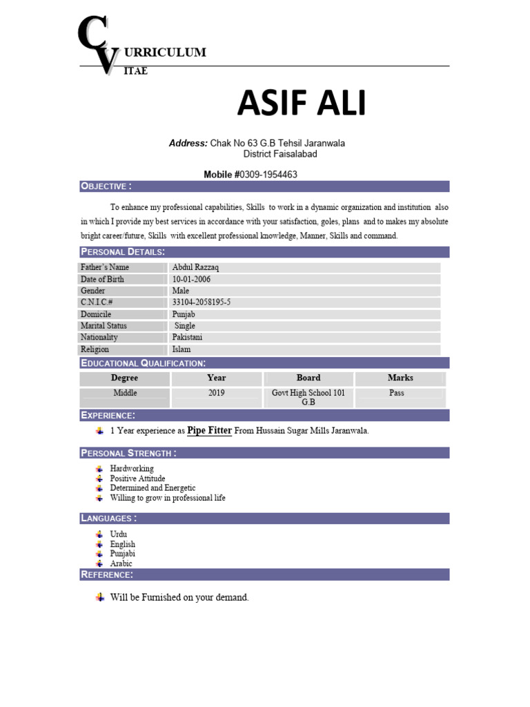 Asif Ali: Education and Personal Details | PDF