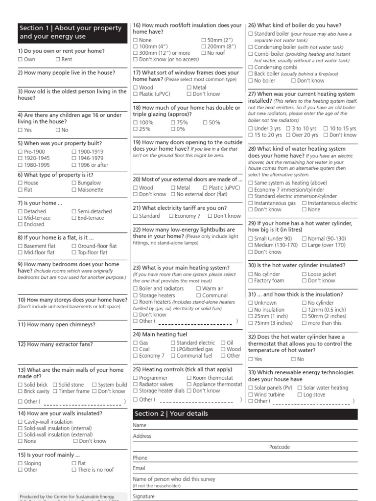 Housing Stock Energy Efficiency Questionnaire PDF Water Heating