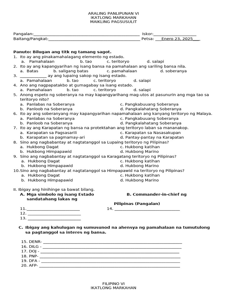 Q3 Quiz Ap Fil | PDF