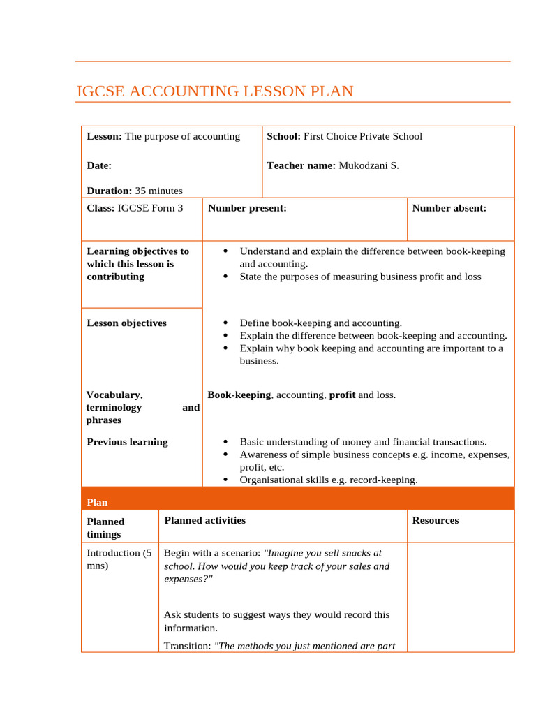 IGCSE Accounting Lesson Overview | PDF | Bookkeeping | Accounting
