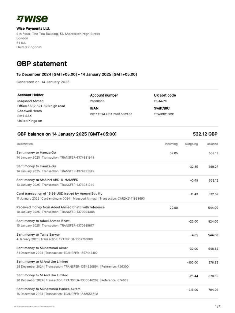 Cash App Bank Statement Example | PDF | Money | Personal Finance