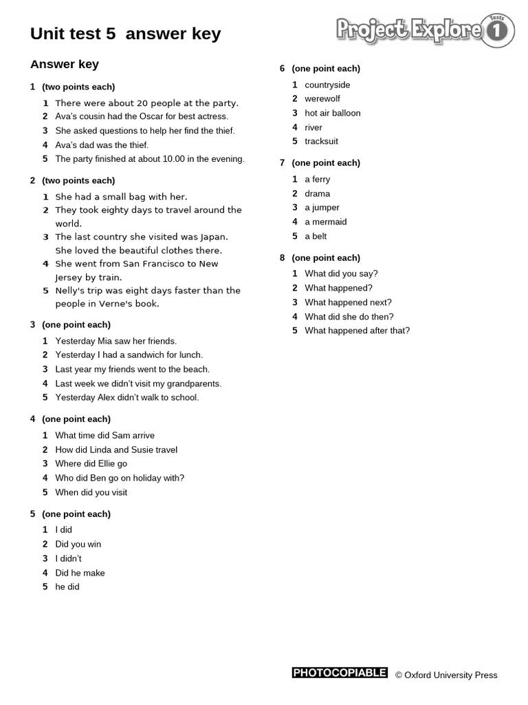 Unit 5 Test Answer Key | PDF