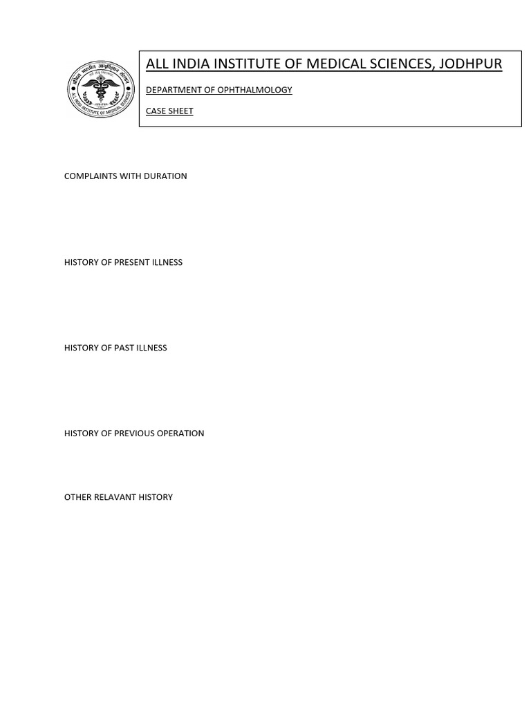 Ophthalmology Case Sheet Overview | PDF