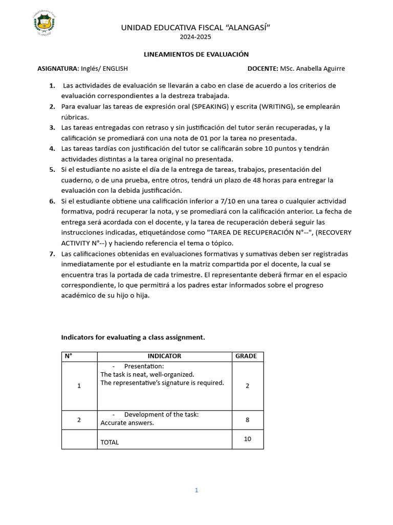 Evaluation Guidelines For English Class Pdf Vocabulary Speech