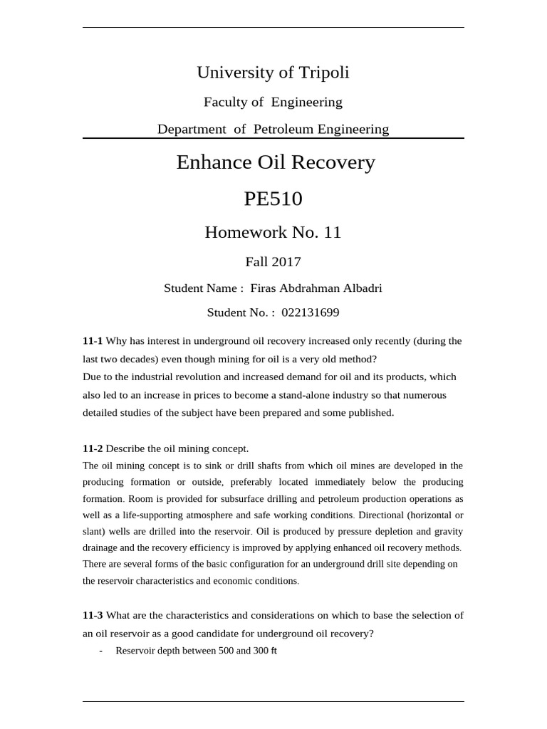 HW11 | PDF | Petroleum Reservoir | Extraction Of Petroleum