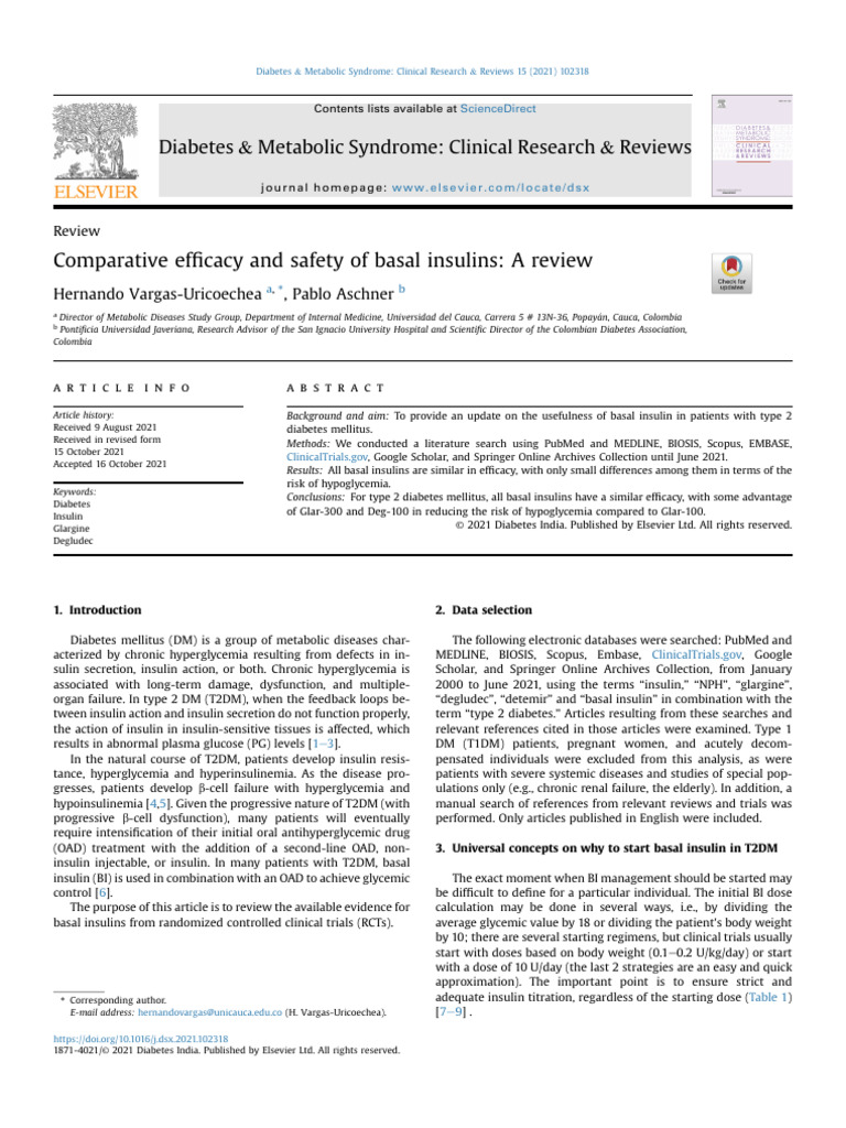 Comparative Efficacy and Safety of Basal Insulins A Review | PDF ...