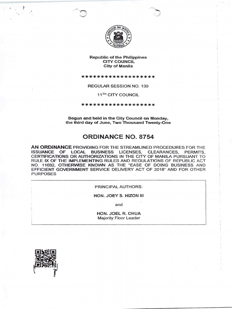 Ordinance No. 8754 Streamlined Procedures For The Issuances of Local ...