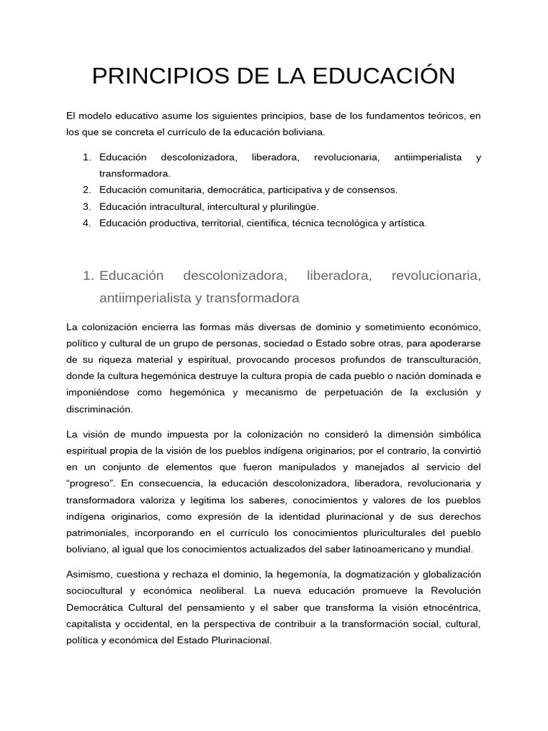 Principios de La Educación | PDF | Plan de estudios | Democracia
