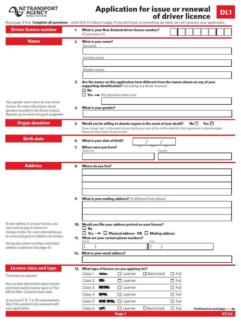 DL1 Driver Licence Renewal Application | PDF | Driver's License ...