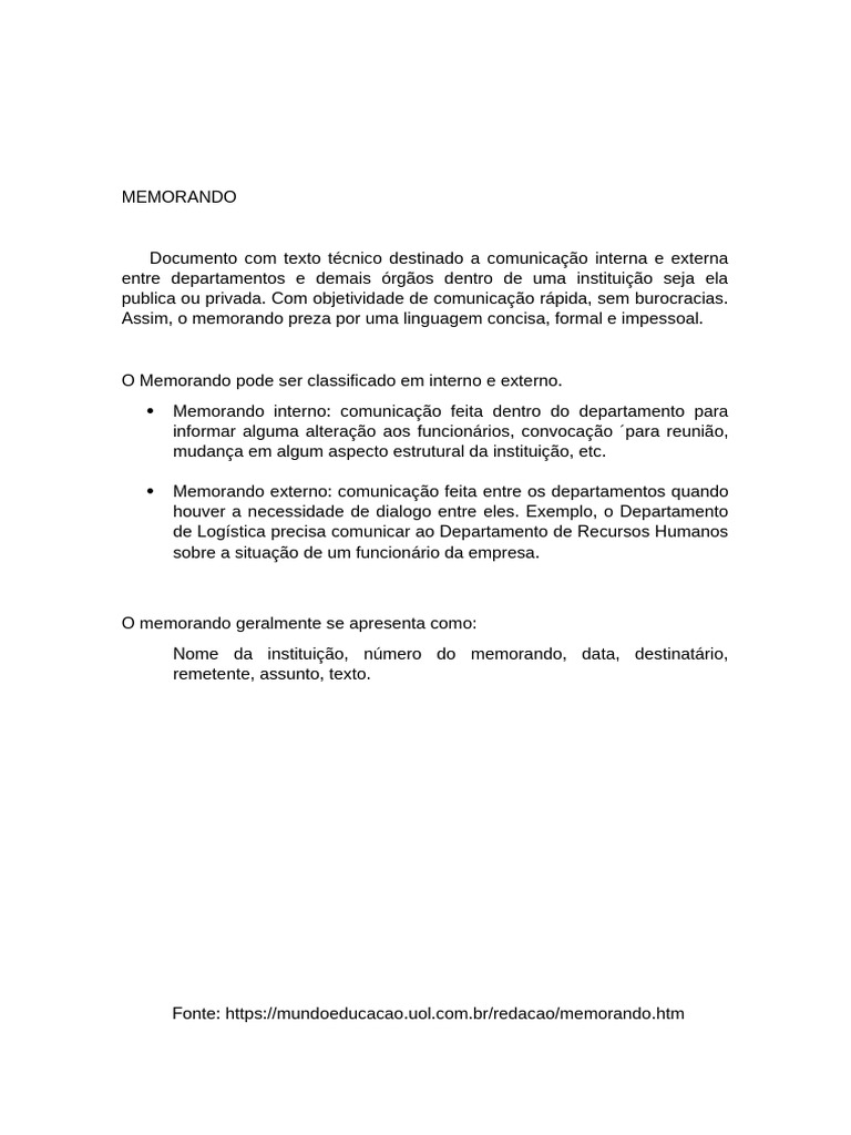 Estrutura e Tipos de Memorando | PDF