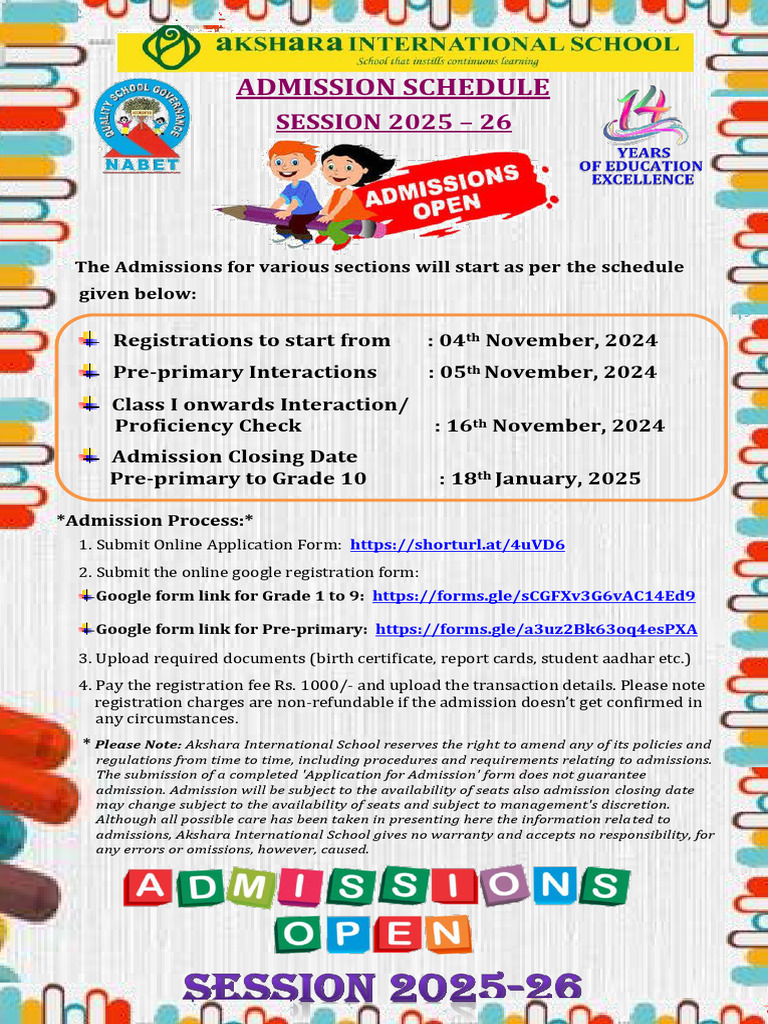 Admission Schedule 2025-26 | PDF