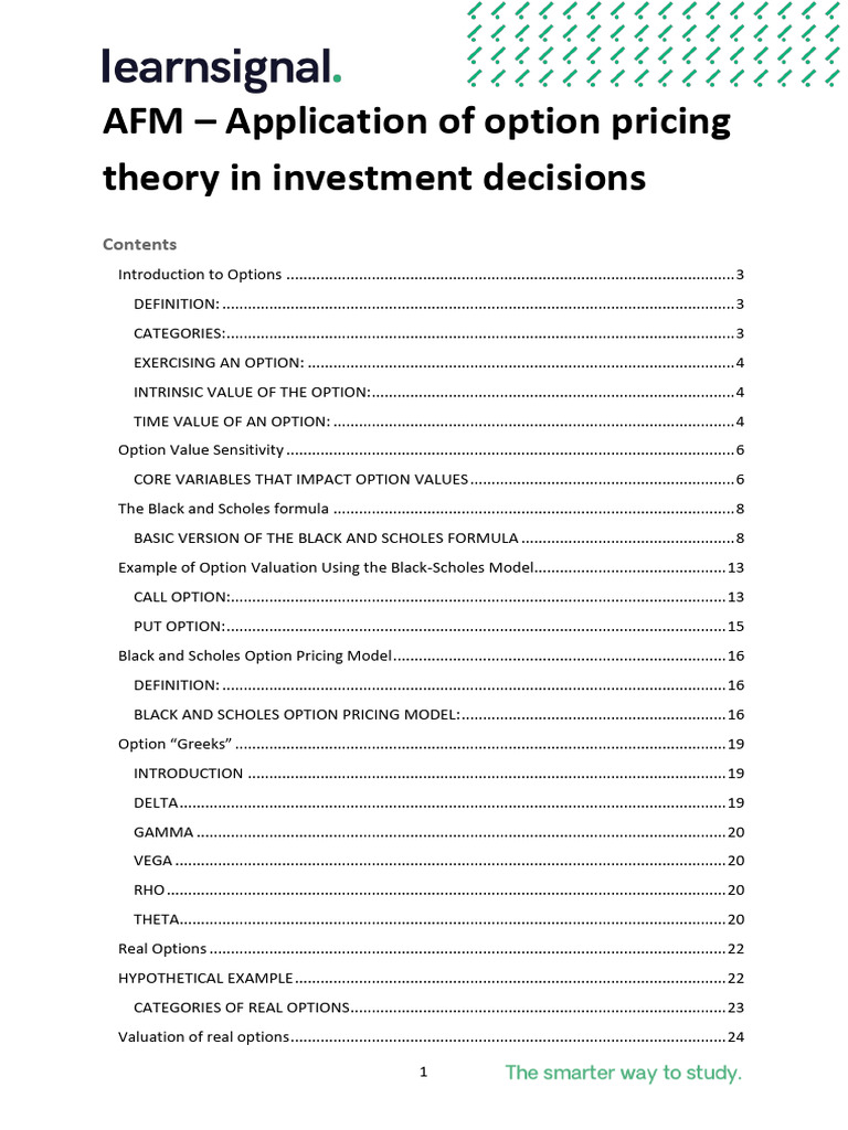 Option Pricing Theory for Investments | PDF | Option (Finance) | Moneyness