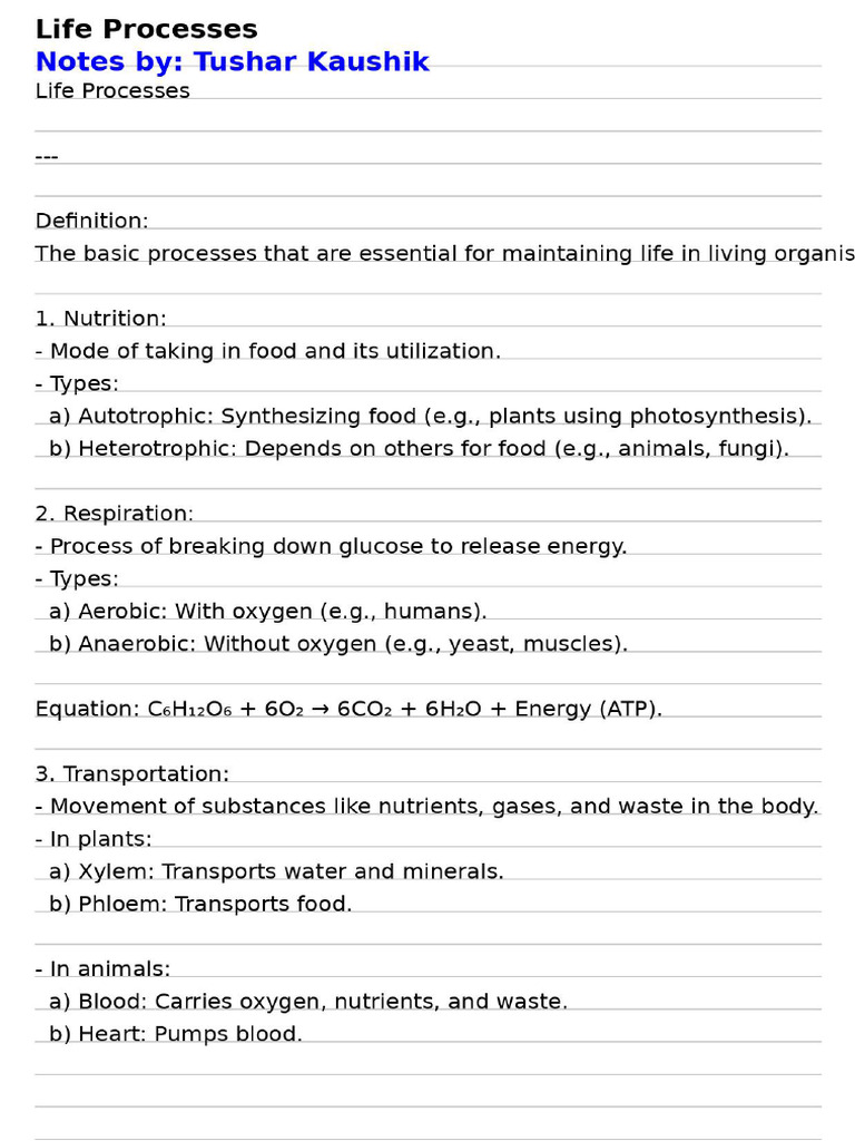 Multi Page Life Processes Notes Tushar Kaushik | PDF