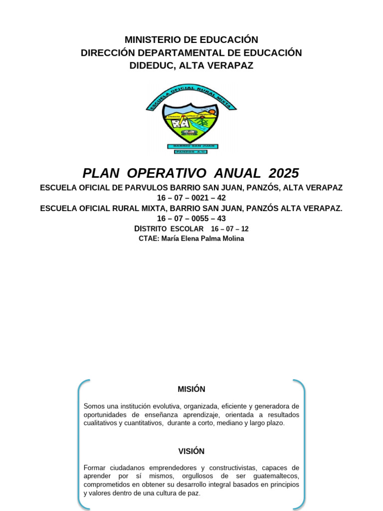 Plan Operativo Anual 2025 Educación Panzós | PDF | Educación de la ...