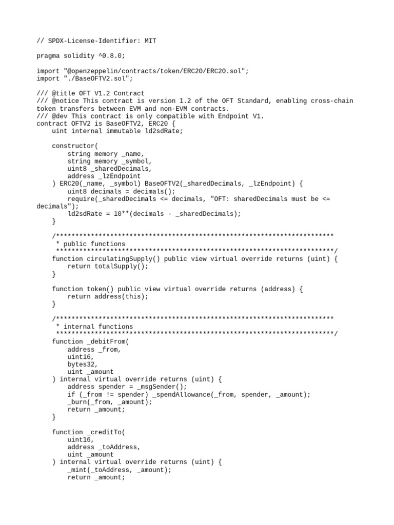 OFT Standard V1.2 Contract Overview | PDF