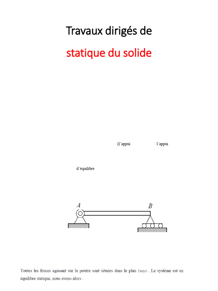 Travaux Dirigés : Statique du Solide | PDF | Mécanique | Mécanique ...