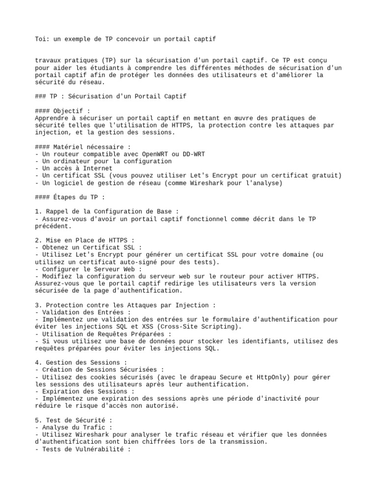 Sécurisation d'un Portail Captif TP | PDF | Sécurité de la couche de ...